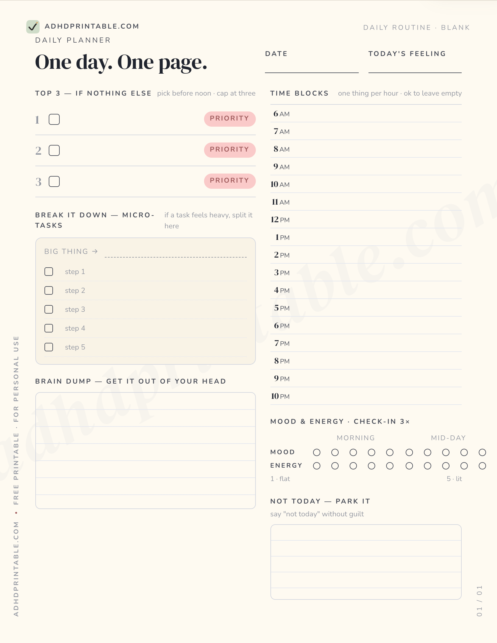 ADHD daily routine checklist printable preview