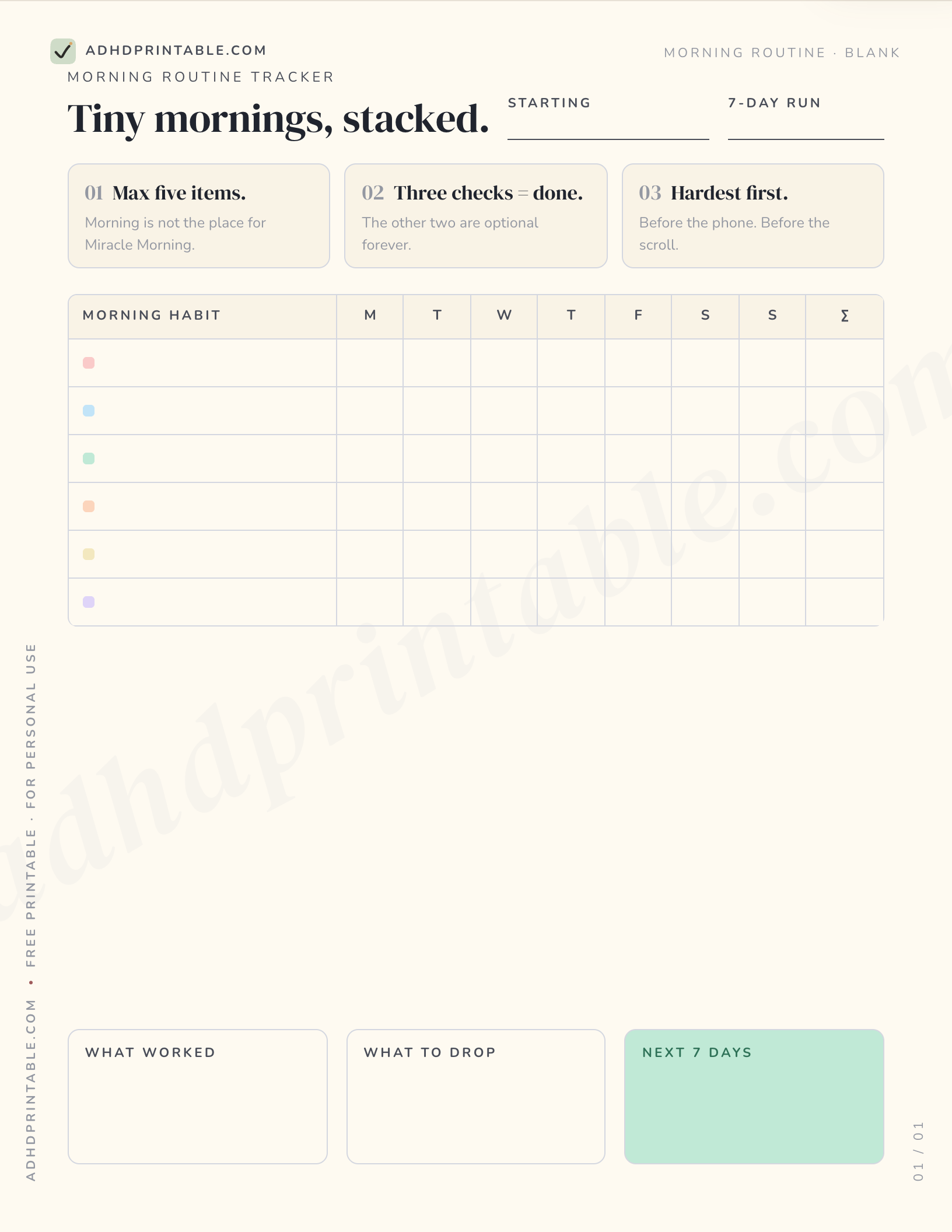 ADHD morning routine checklist printable preview