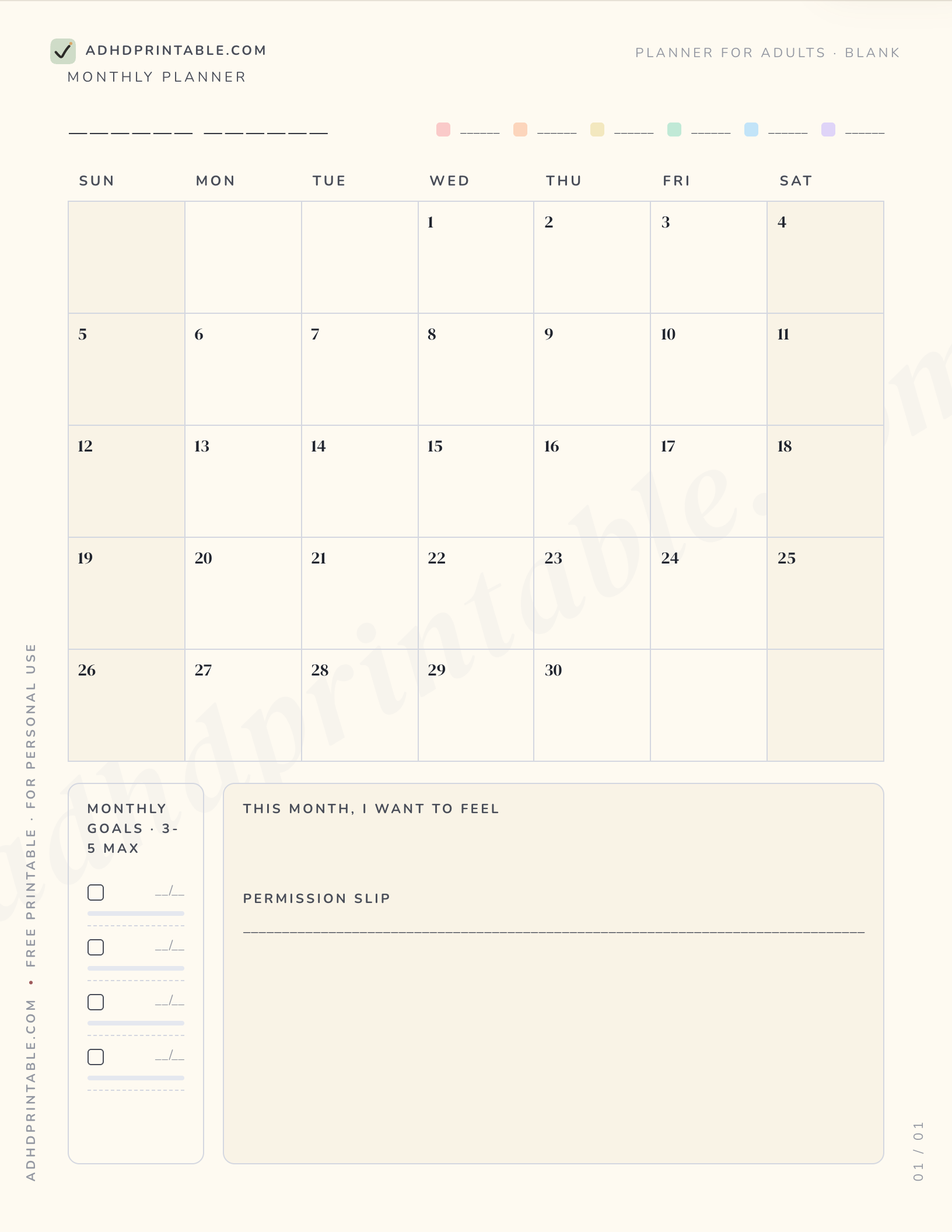 ADHD planner for adults printable preview with brain-dump zone